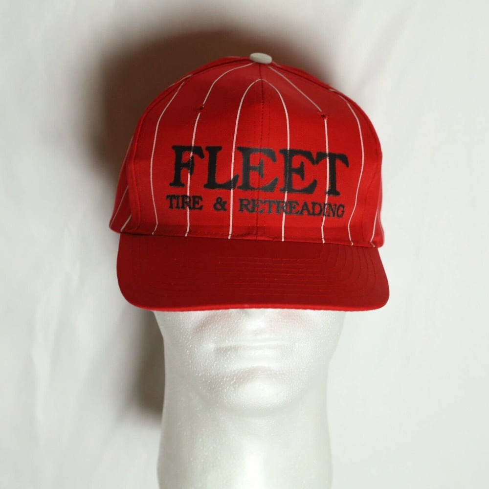 Nissin Fleet Tire Trucker Hat Men's OS Red Striped Snapback Cap 80's Vintage